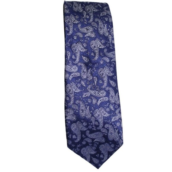PRINCIPE Men's Tie 100% Silk, 3.25" Wide - Grey, Black & Blue Paisley - Picture 2 of 6